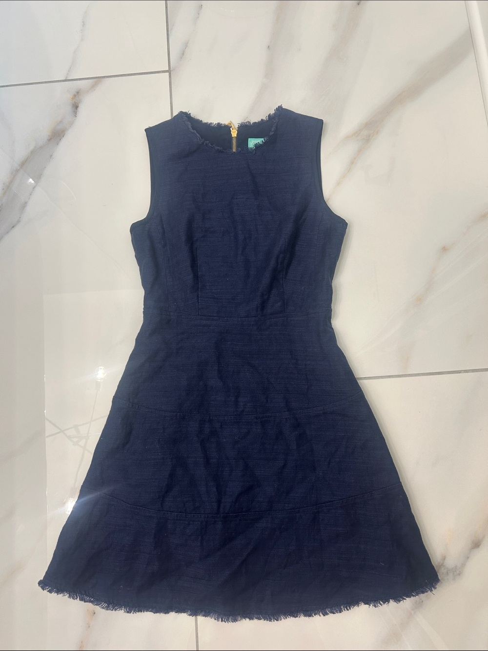 Sail to Sable Navy Frayed-Hem Sleeveless Mini Dress